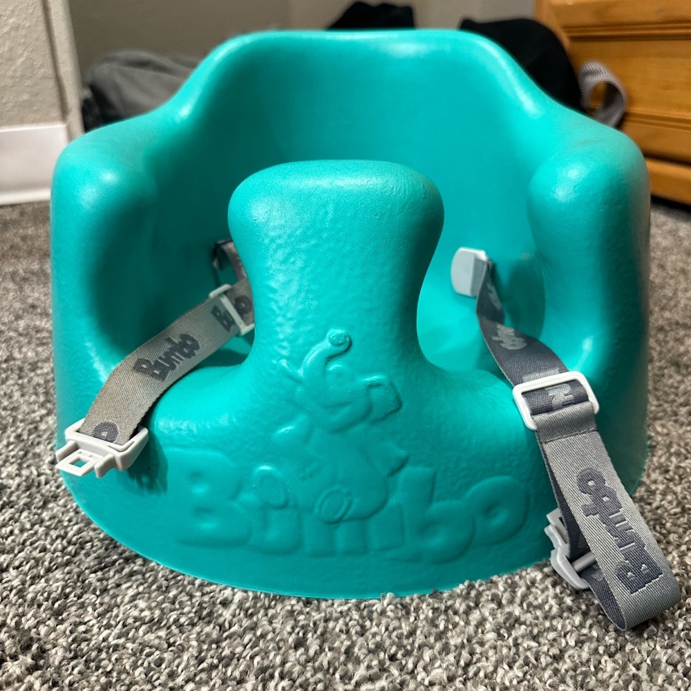 BUMBO Baby Floor Seat Adjustable Safety Restraint Strap Blue Teal Sitting Chair